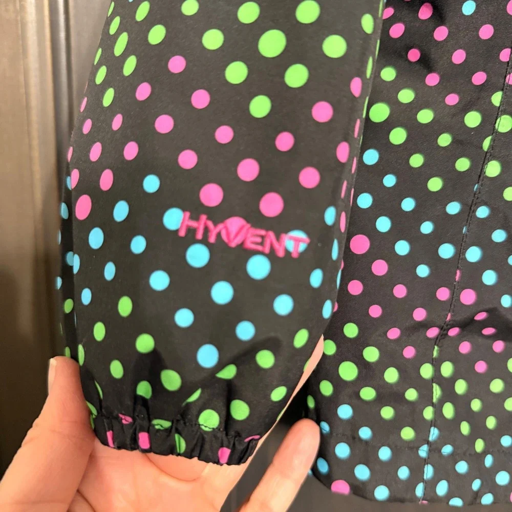 The North Face Girls XL 18 HyVent Rain Jacket Black‎ Multicolor Polka Dot Hooded